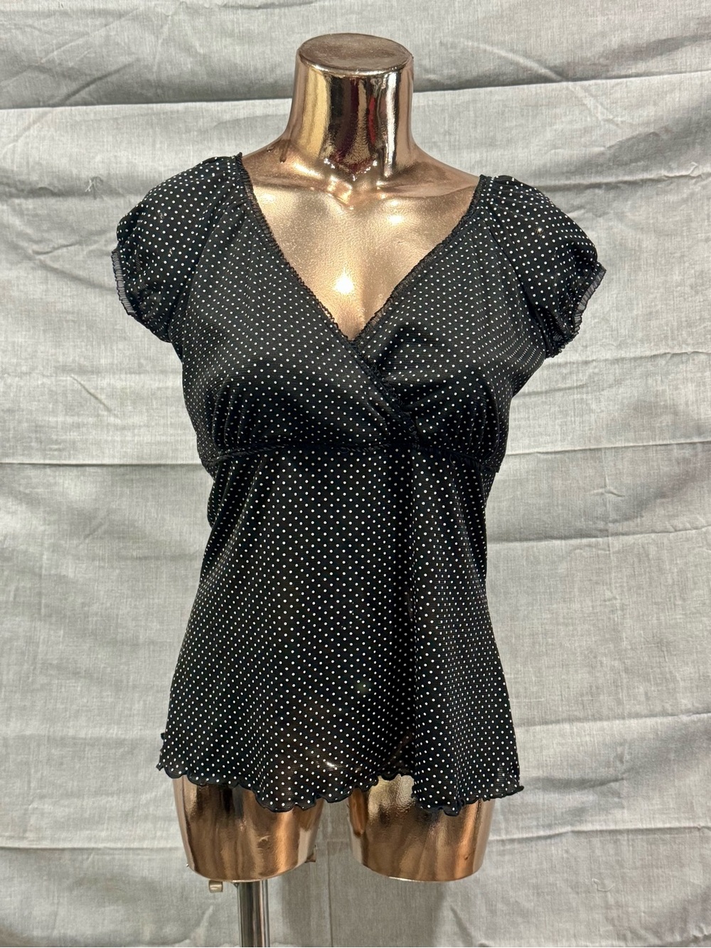 Studio Y Black Polka Dot V-Neck Blouse